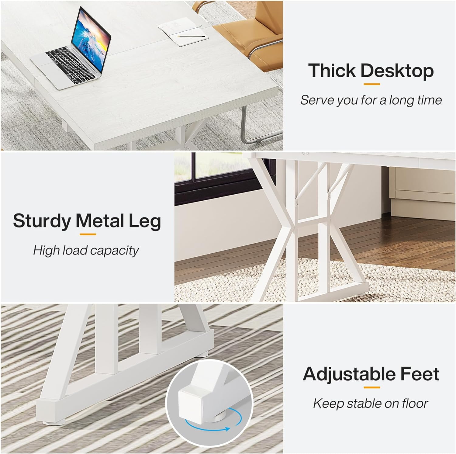 Tribesigns 71" Executive Desk, Large Computer Desk Study Writing Table for Home Office (White)