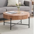 thumbnail image 1 of Table Basse, 31.9 Pouces Table Centrale Ronde Rustique, avec Deux Tiroirs, Assemblage Facile, pour Salon, Bureau, 1 of 5
