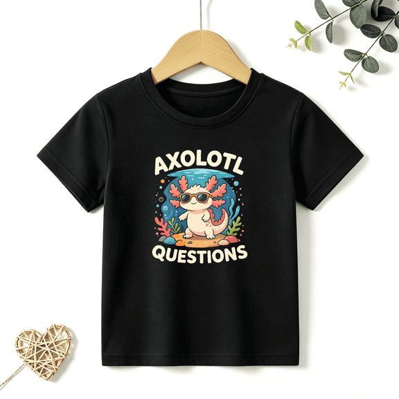 Boys Graphic T Shirt Cute Axolotl Questions Short Sleeve Tee Funny Animal Lover Style 100% Cotton Soft Kids Tops 4-13Y