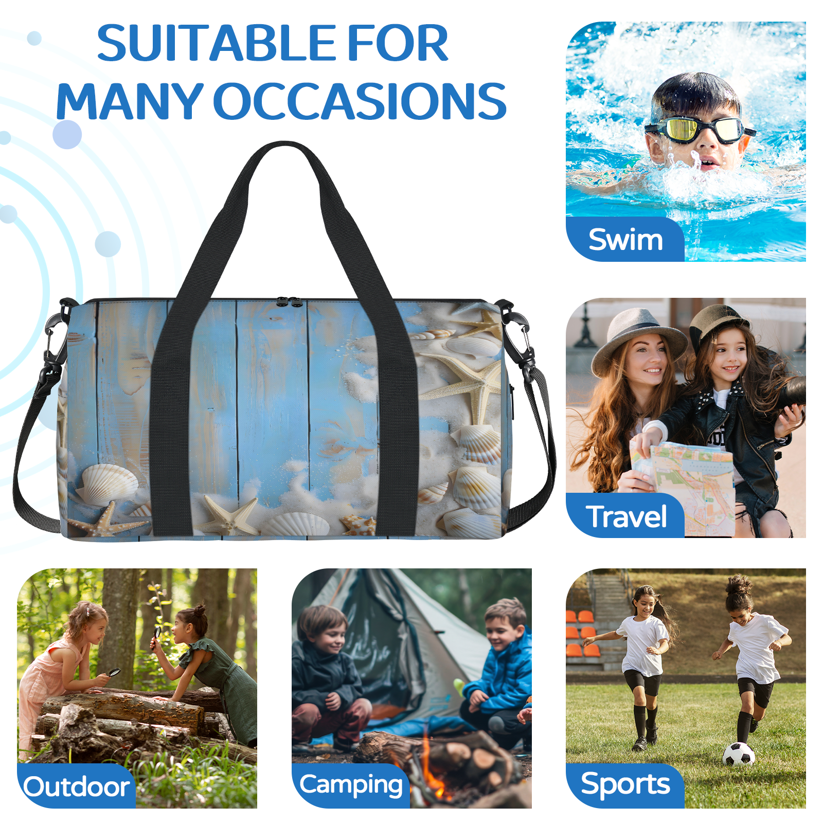 Herdesigns Beach Theme Travel Duffle Bag Sports Yoga Weekender Overnight Carry on Workout Bags Lightweight Waterproof Gym Tote Bag for Women