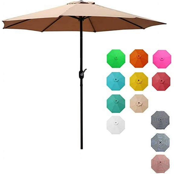 Sakura 9 ft Patio Umbrella Outdoor with Push Button Crank 8 Sturdy Ribs Market Table Umbrella Waterproof Sunproof,Tan