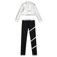 thumbnail image 2 of Hansber Kids Girls Hip Hop Jazz Dance Outfit Sparkly Sequin Crop Top with Leggings Figure Skating Training Suit Silver 6, 2 of 7