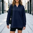 thumbnail image 5 of Plus Size Womens Hoodie Women's V-Neck Hooded Sweatshirt Oversized Long Sleeve Pullover Side Slits Tops with Pockets Fall Winter Wear Navy L, 5 of 6