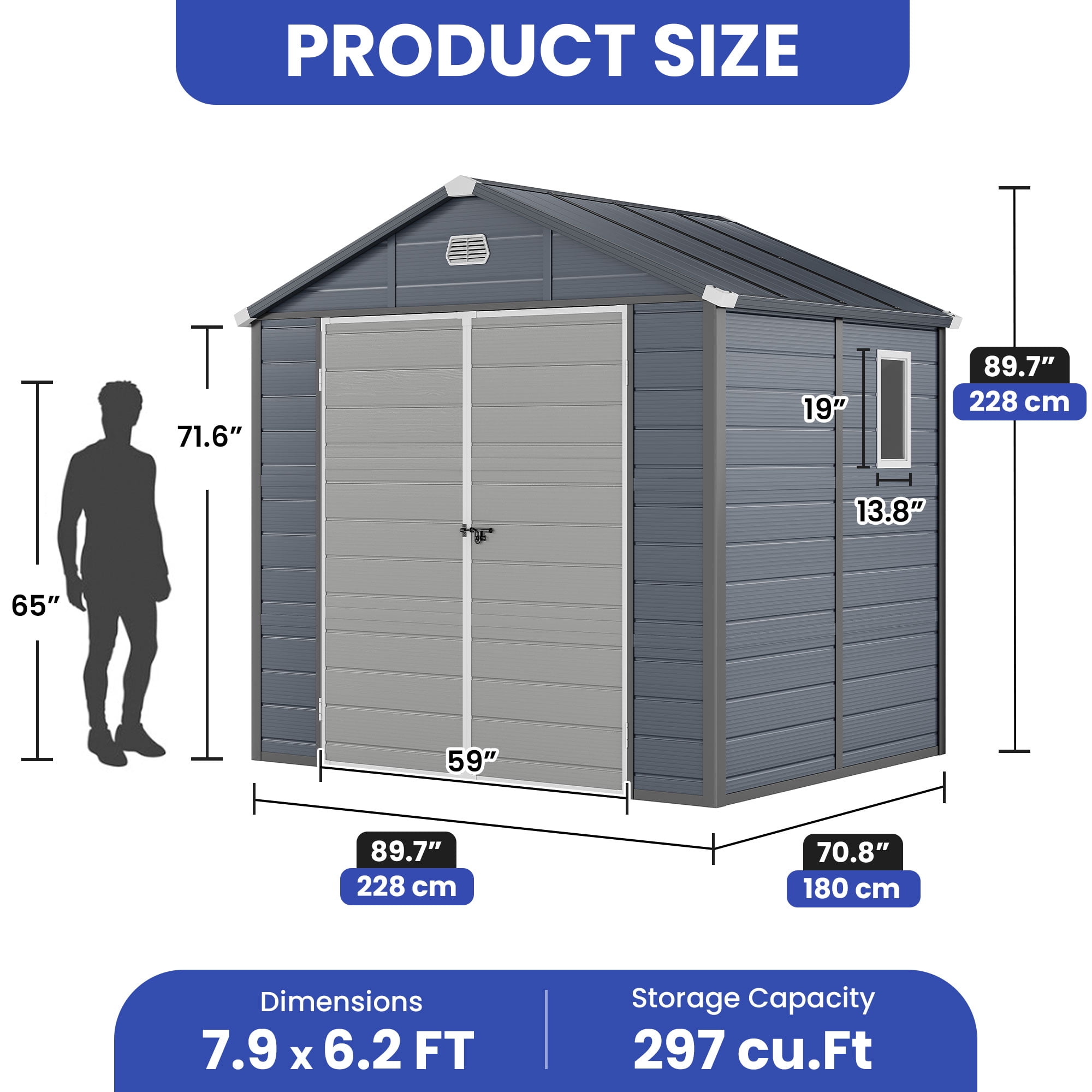 Uforic Resin Outdoor Storage Shed,7.87x6.2ft All-Weather Plastic Tool Shed with Reinforced Floor,Lockable Doors,Windows & Vents,for Backyard,Patio,Poolside,and Lawn