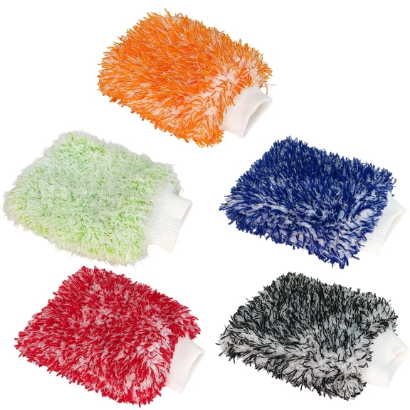 5 Pack Premium Microfiber Chenille Car Wash Mitt, Lint-Free Absorbent Auto Detailing Cleaning Glove for Car Washing & Household Dusting