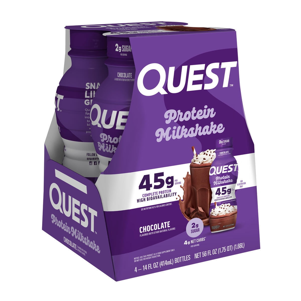 Quest Nutrition, 45g High Protein Chocolate Flavored Milkshake, Ready to Drink, 4 Count