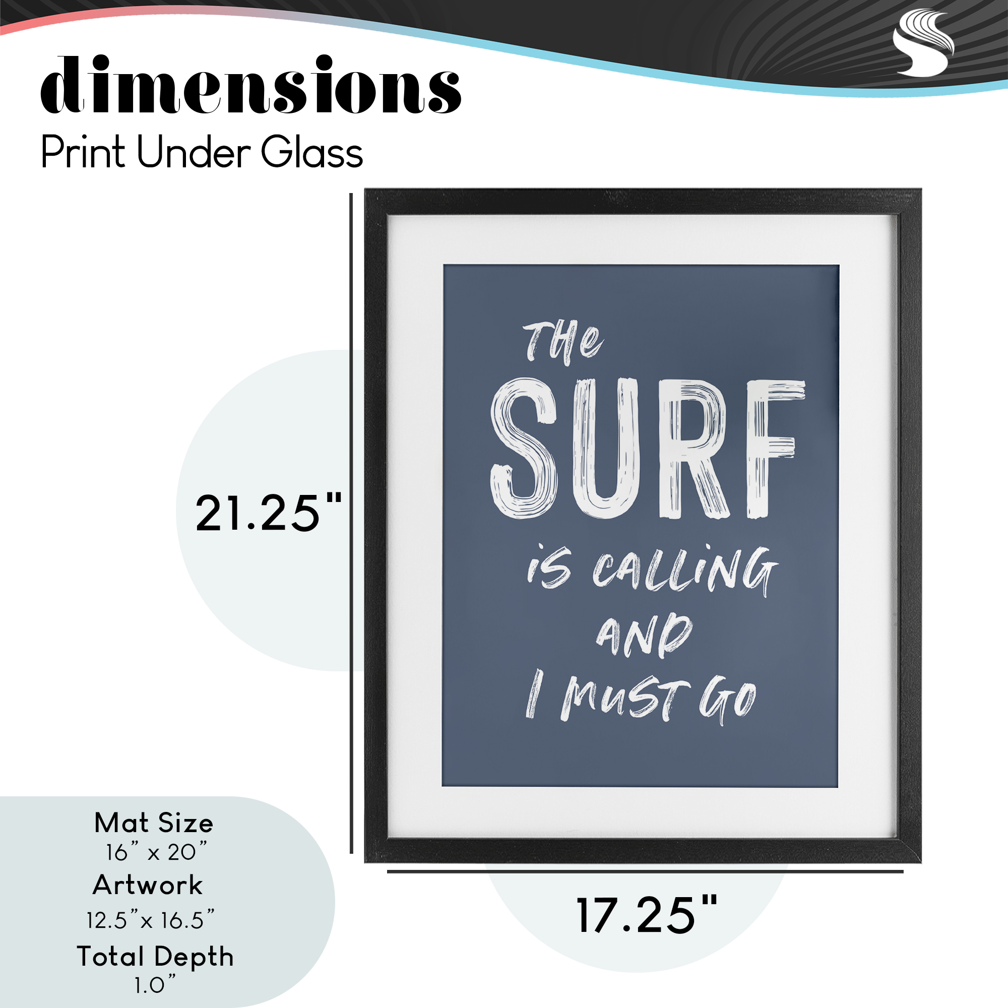 Surf Is Calling Must Go Black Framed Print Under Glass, design by Lettered and Lined