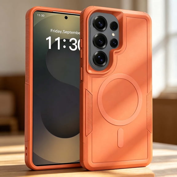 Compatible with Samsung Galaxy S26 Ultra Phone Case,Support For Mag-Safe,2-in-1 Heavy Duty Anti-Scratch Shockproof Anti-fall Drop Protection,Non-slip Rugged Durable Phone Case Cover,Orange