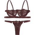 thumbnail image 2 of Conjunto de lencería sexy de 2 piezas con tirantes de encaje para mujer, conjunto de lencería push up Marrón café M Marrón café M Xishao ropa, 2 of 2
