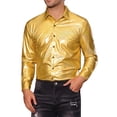 thumbnail image 4 of INSPIRE CHIC Metallic Shirts for Men's Shiny Printed Button Down Party 70s Disco Shirts M Golden, 4 of 6
