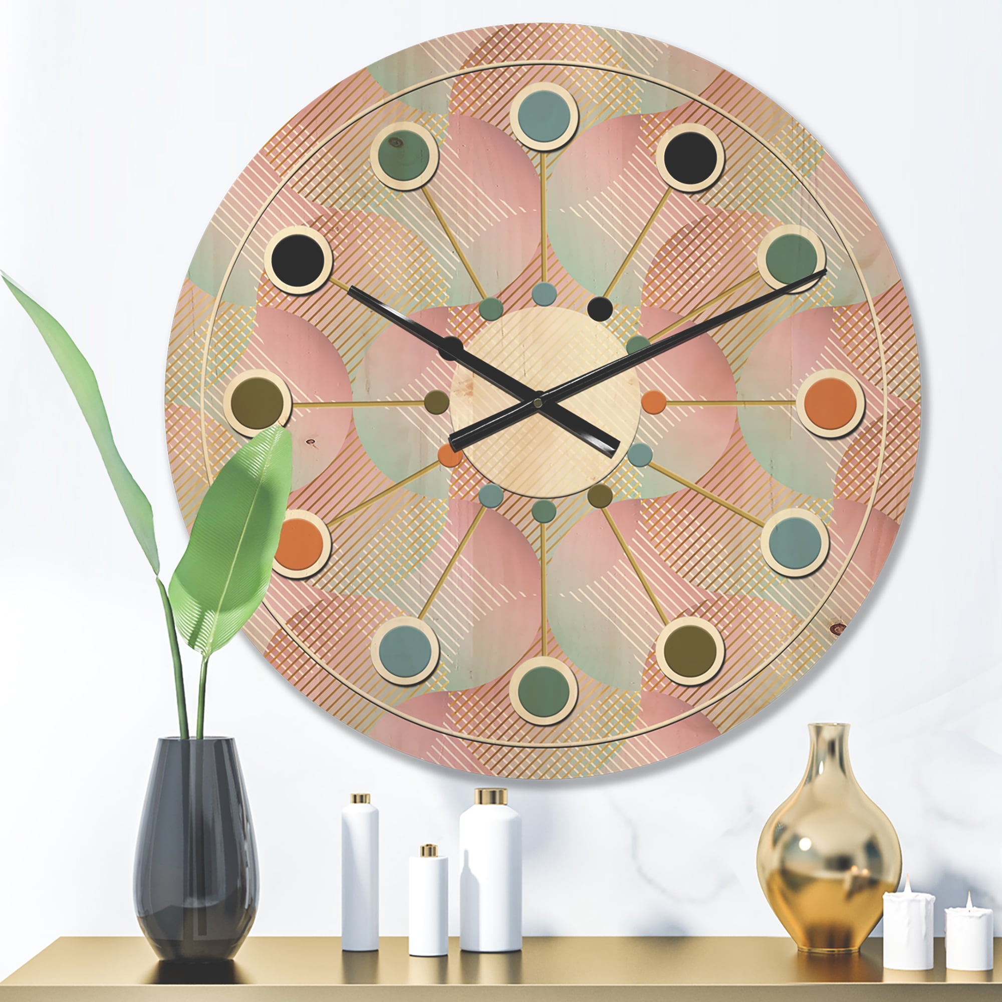 Designart 'Abstract Retro Pattern Design VII' Mid-Century Modern Wood Wall Clock