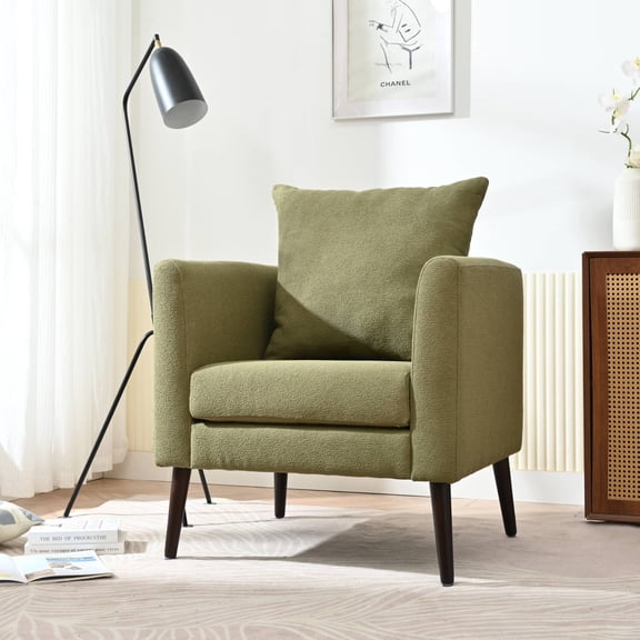 Barrel Accent Chair Upholstered Armchair with Back Pillow Modern Reading Chairs for Living Room, Olive