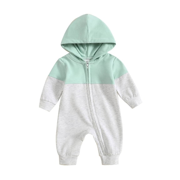 Mnyotv Infants Baby Boys Jumpsuits Hooded Long Sleeve Zip Rompers Infants Spring Fall Clothes Size 12-18 Months