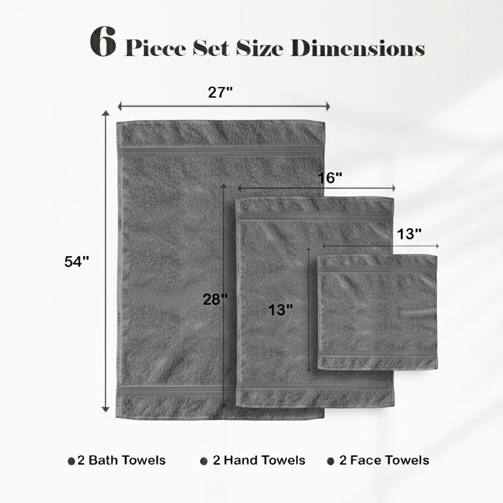 Superior Miami 100% Cotton Lightweight 6-Piece Towel Set, Charcoal