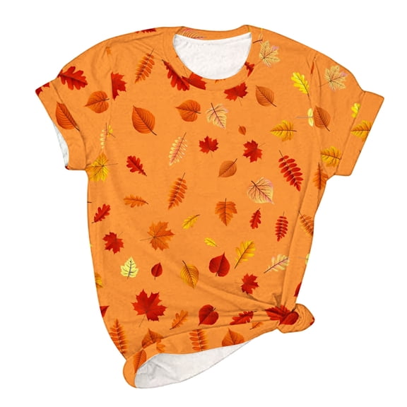 50% Off Clear! IHengLiXing Women's Tops Plus Size Round Neck 2025 Thanksgiving ,Women's Casual Thanksgiving Print Pullover Short Sleeve T-Shirt Tops Shirt(Orange,S)