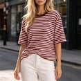 thumbnail image 5 of Lmnyox Striped T Shirt for Women Half Sleeve Round Neck Trendy Pullover Tee Fashion Loose Basic Summer Tops Outfits, 5 of 8