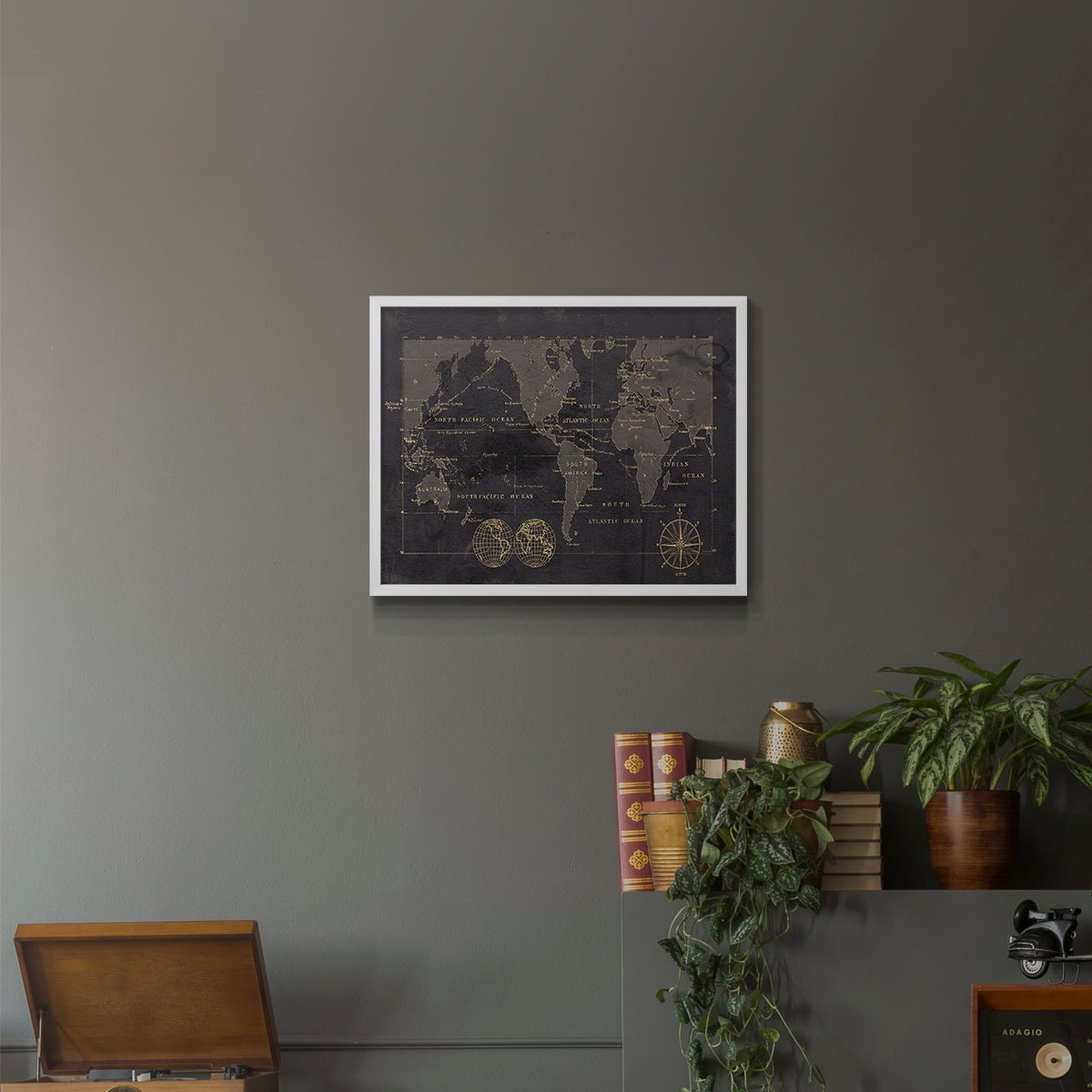Black Gold Map by Carol Robinson - Restickable Framed Giclée Print