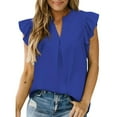 thumbnail image 2 of JSKUMAR Womens Summer Tops Dressy Casual V Neck Ruffle Short Sleeve Solid Blouses Tops Babydoll Cute Tank Tops Blue M, 2 of 7