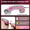 thumbnail image 6 of SHALL 4V Cordless Electric Scissors, Rechargeable Cardboard Cutter, Rotary Electric Box Cutter w/Safety Lock, LED Light & Replacement Blade for Fabric, Leather, Carpet, Cardboard & Plastic, Pink, 6 of 8