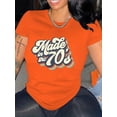 thumbnail image 2 of Plus Size Casual T-shirt, Women's Plus Art Letter "70s" Print Round Neck Short Sleeve Medium Stretch T-shirt, 2 of 4