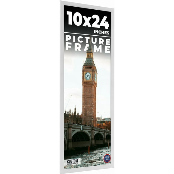24x10 White Wood Picture Frame - UV Acrylic, Foam Board Backing, Hanging Hardware