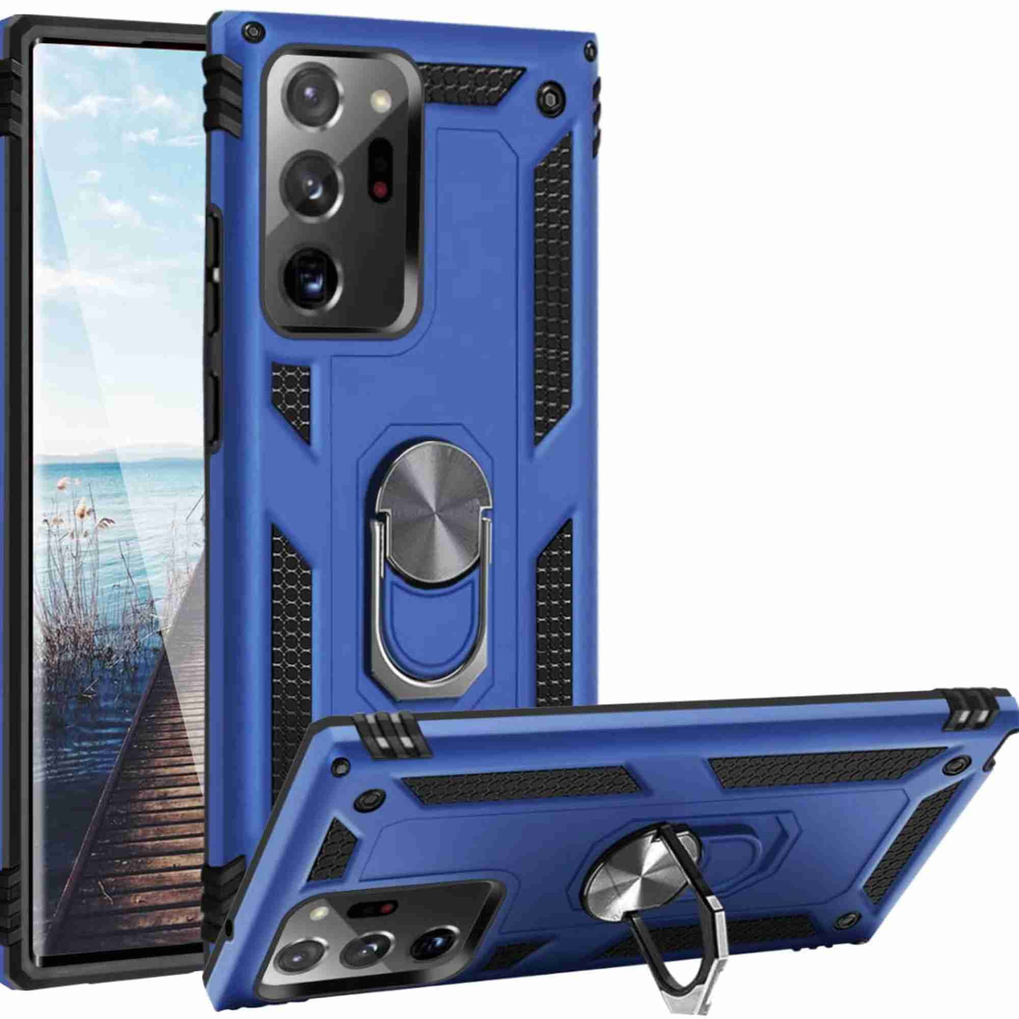Dteck Samsung Galaxy Note 20 Ultra 5G Case Military Grade Armor Dual Layer 2 in 1 and 360 Metal Rotating Ring Kickstand Holder Car Mount Silicone TPU Shockproof Anti-Scratch Protective Cover, blue