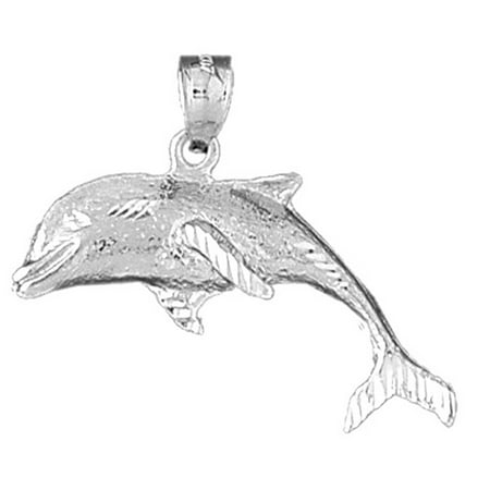 14K White Gold Dolphin Pendant - 27 mm