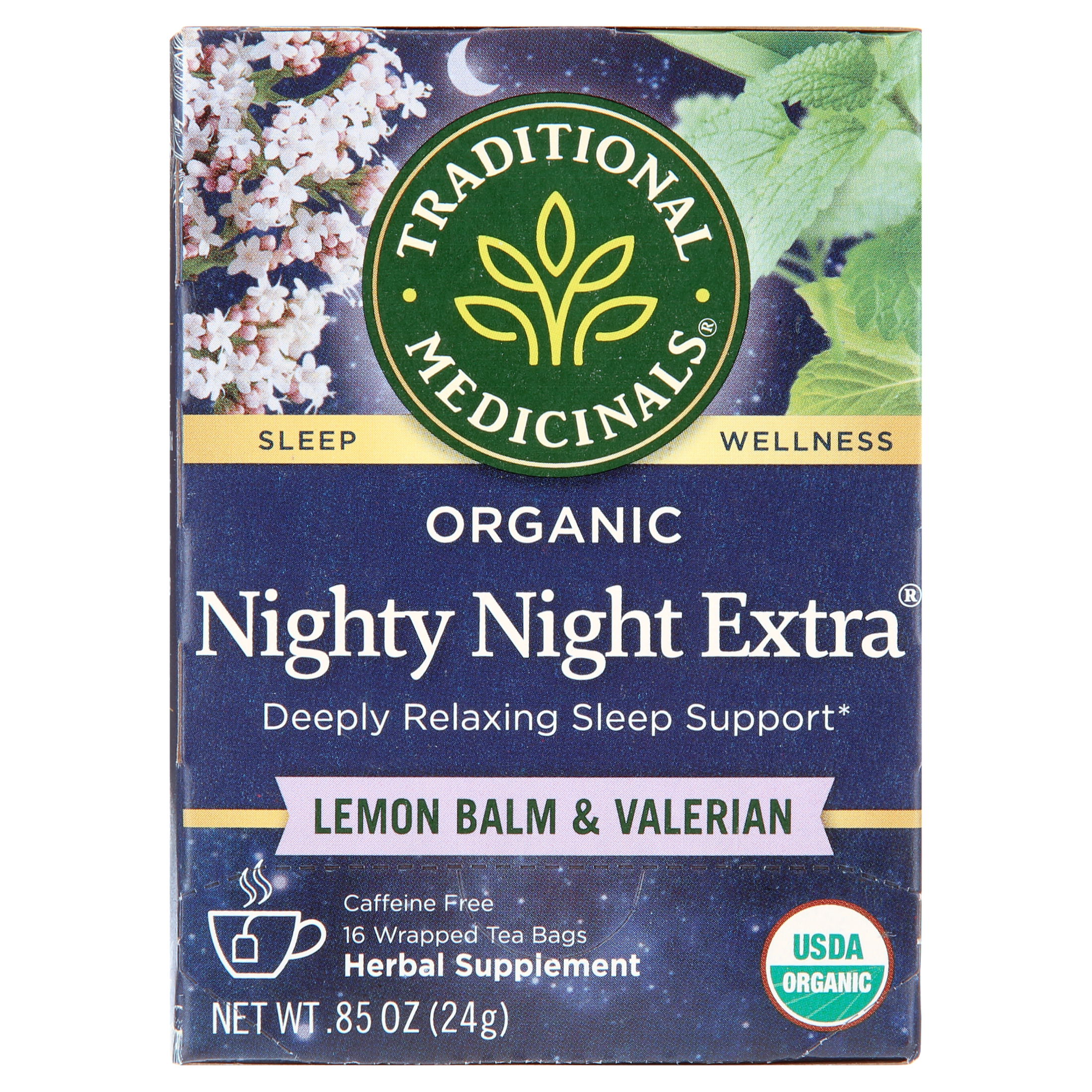 Traditional Medicinals, Organic Nighty Night Extra Valerian Root Herbal Tea Bags, 16 Count