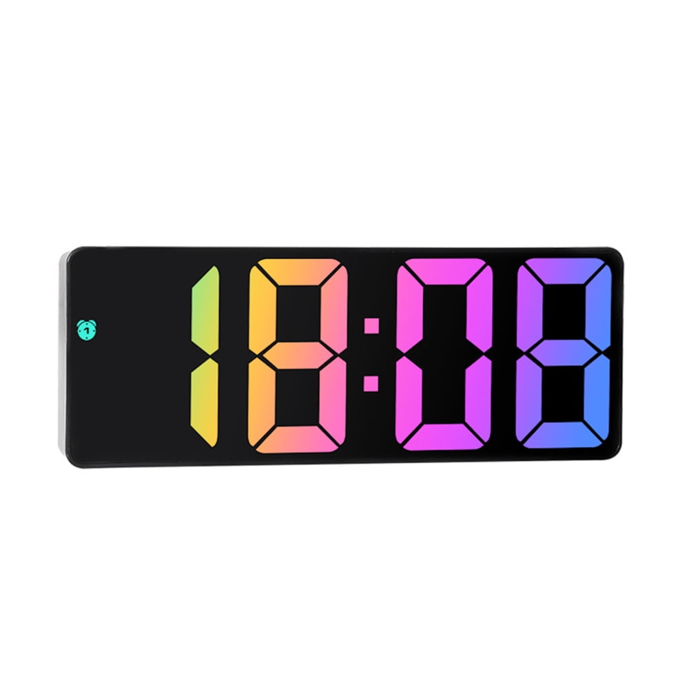 Colorful LED Digital Alarm Clock Large Display Battery Backup