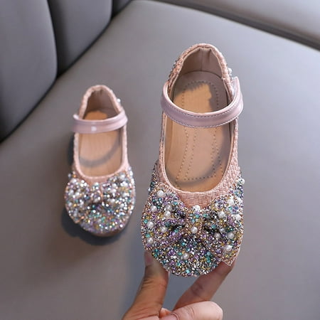 

GUOBIOZIY Toddler/Little Girls Mary Jane Flats Shoes Hook-and-loop School Party Dress Shoes（Pink 9-12M）