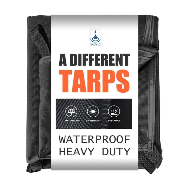 YUFYIG Lona de lona impermeable de 6.5 x 7 pies, cubierta de lona Oxford multiusos de alta resistencia negra para toldo, tienda de campaña, techo, barcos, piscina, pila de leña, resistente a desgarros