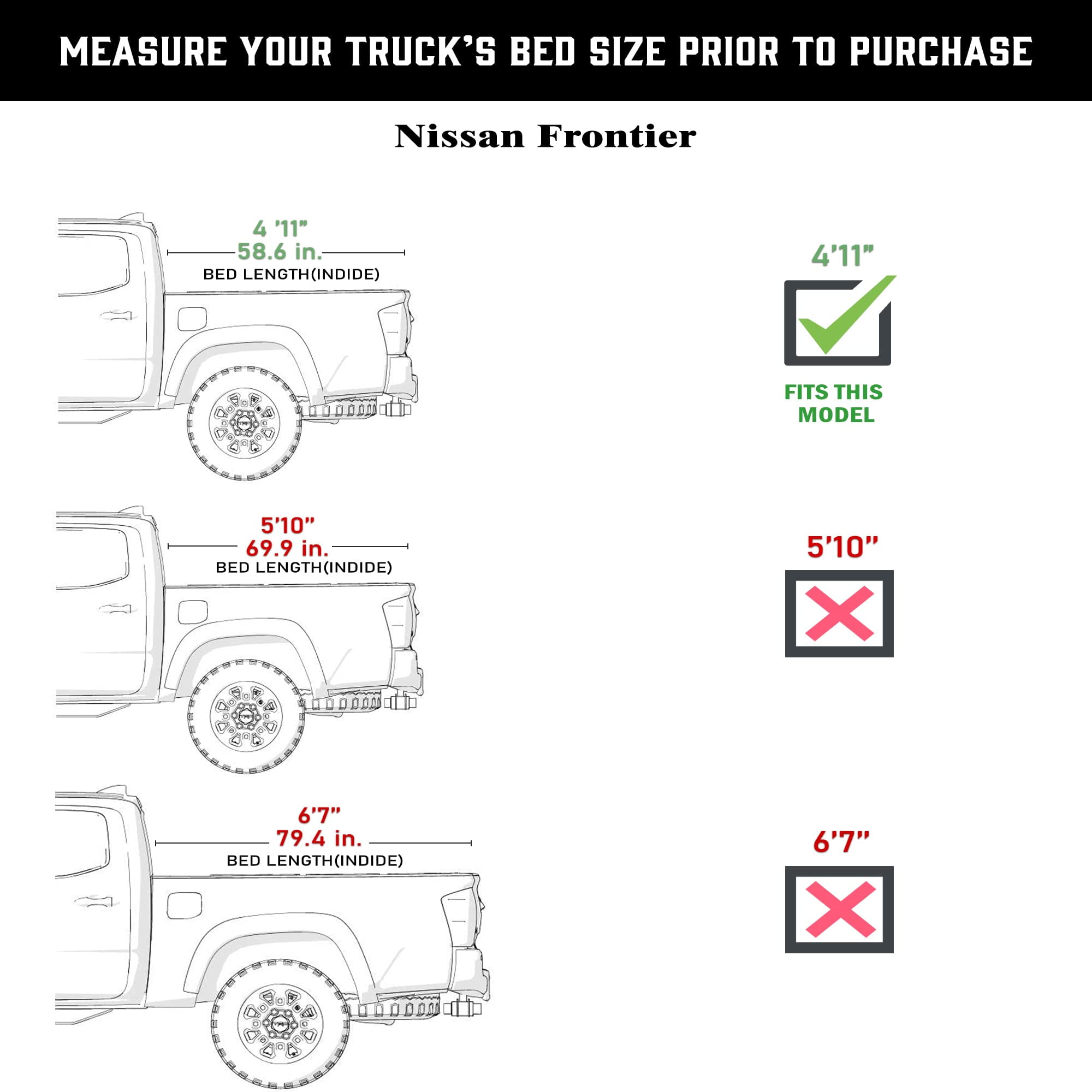 Toptiny Hard Tri-Fold Truck Bed Tonneau Cover, Fits 2005-2026 Nissan Frontier 5' Bed