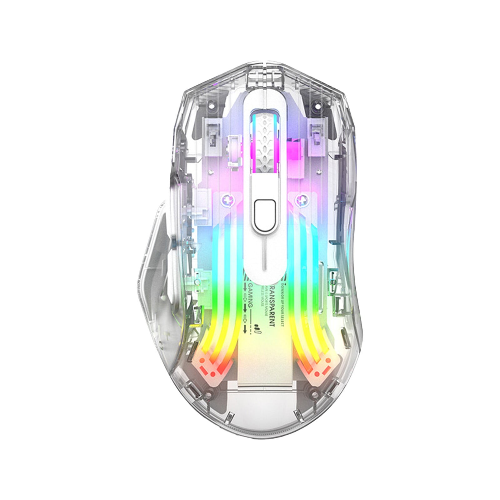 Bluetooth Wireless Mouse with Transparent Crystal Shell, Tri-Modes (USB Wired+2.4G Wireless+Bluetooth), Five Speed DPI,Silent Click,RGB Backlit, Used for Gaming and Esports(Clear)