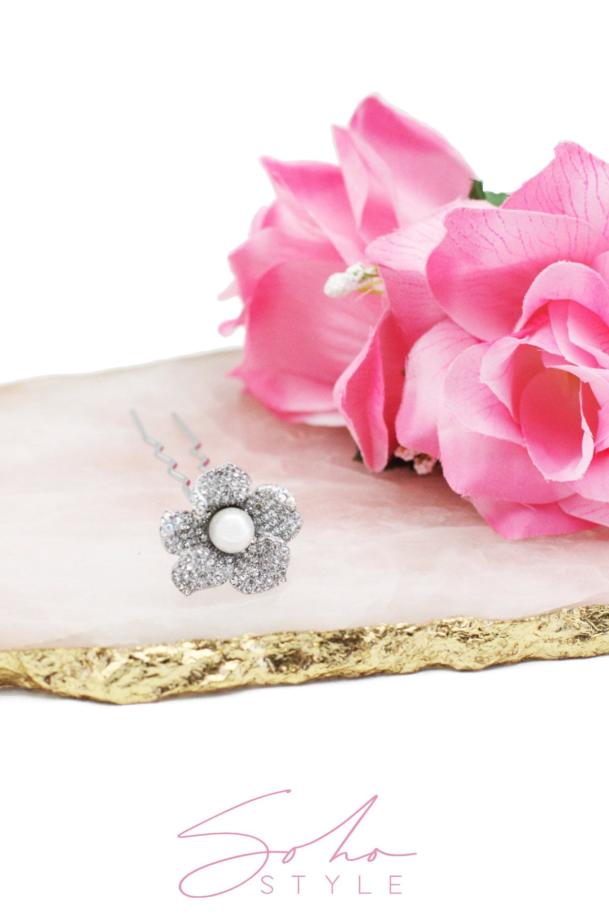 Crystal Flower Hair Pin Stick
