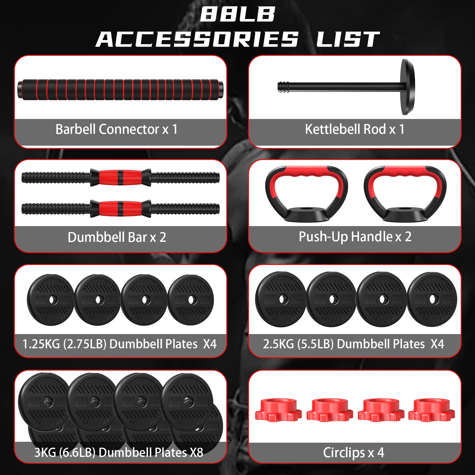 Wharick 4-in-1 Dumbbell Set Adjustable Weight Barbell Kettlebell Push-Up Home Gym