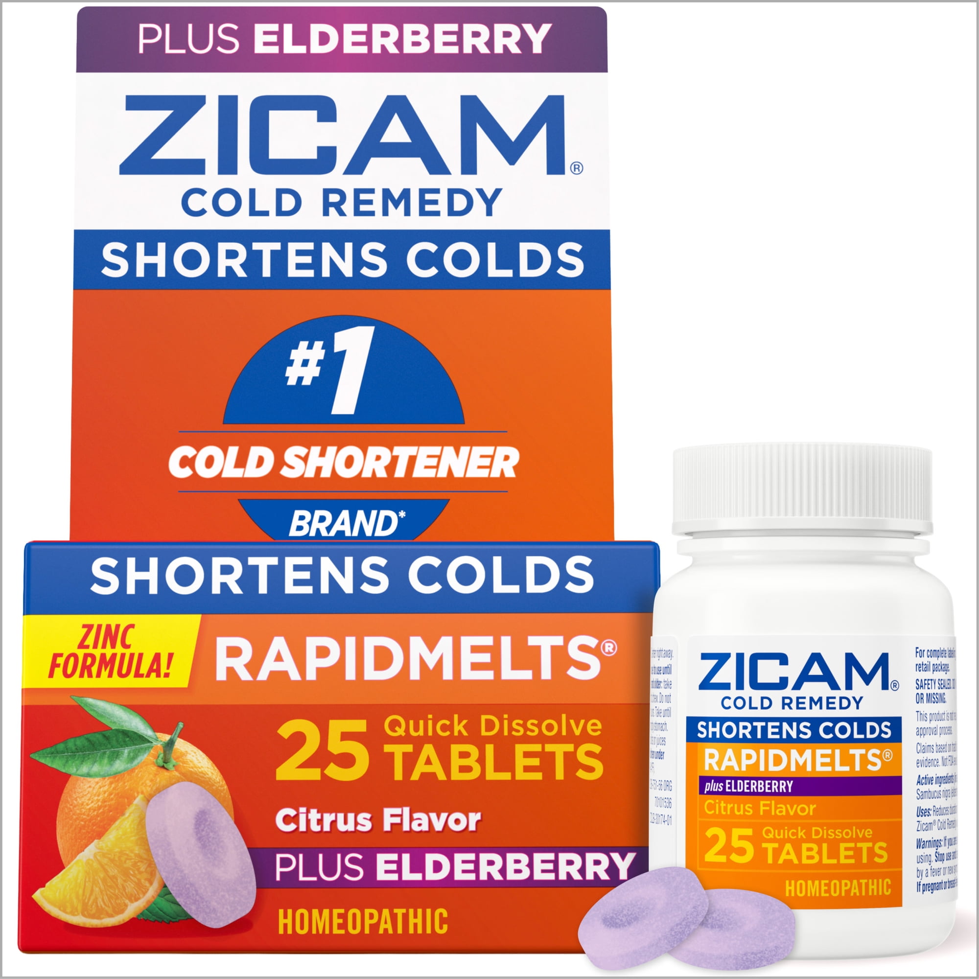 Zicam Cold Remedy Zinc RapidMelts, Elderberry Citrus, Homeopathic Cold Shortening Medicine, 25 Count