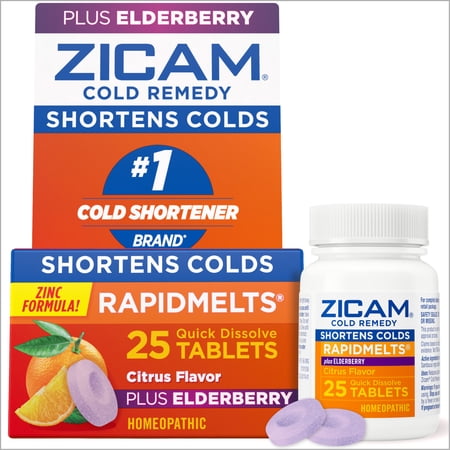 Zicam Cold Remedy Zinc RapidMelts, Elderberry Citrus, Homeopathic Cold Shortening Medicine, 25 Count