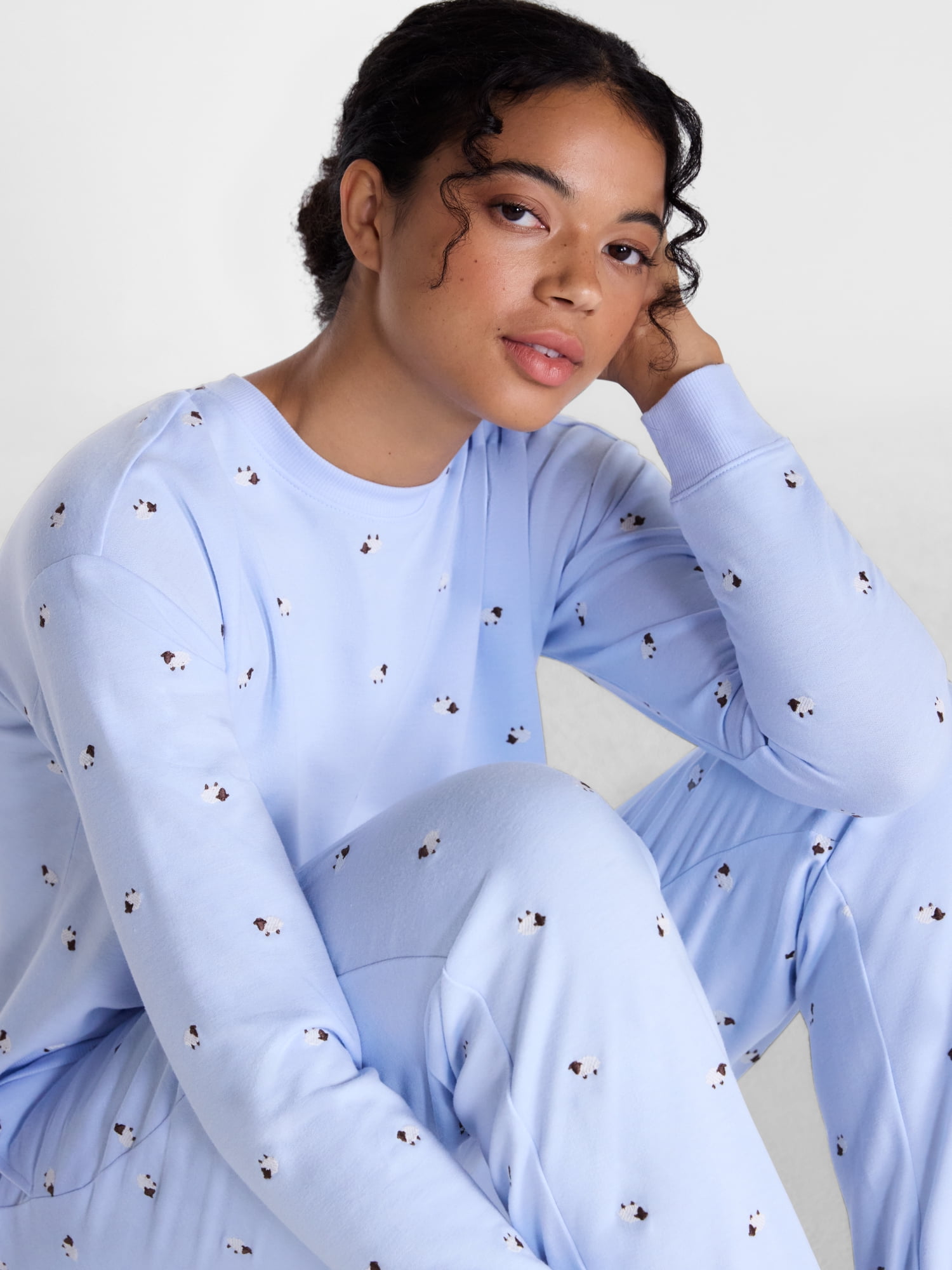 Joyspun Women's Fleece Lounge Sleep Top and Joggers, 2-Piece Pajama Set, Sizes XS-3X