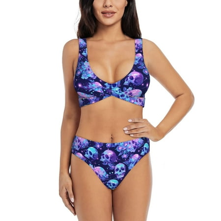 Swim Suits for Women 2024 Bikini - crystal Skull flower star Soft Stretchy High Waisted Bikini Sets for Women
