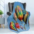 thumbnail image 4 of Colorful Soft Flannel Fleece Blanket, Nostalgic Hot Air Balloons in Sky Flying Journey Fun Adventure Traditional Hobby Theme, Cozy Plush for Indoor and Outdoor Use, 50" x 70", Blue, by Ambesonne, 4 of 5
