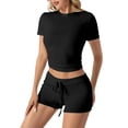 thumbnail image 4 of ibiyuan Outfits For Women 2 Piece Sets Women's Casual Summer Shorts Set Round Neck Short Sleeve Comfortable Outfit Pure Color Tops And Bottoms Two Piece, 4 of 7