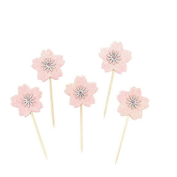 FUEENIRVA Floral Cupcake Topper Pink Bamboo for Cake 10Pcs