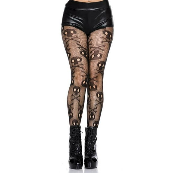 Sky Hosiery 50029-BLACK Skull & Crossbones Fishnet Pantyhose, Black