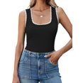 thumbnail image 4 of Women'S Square Neck Tank Tops Summer Sleeveless Shirts Casual Slim Fitted Color Block Ribbed Tanks, 4 of 9