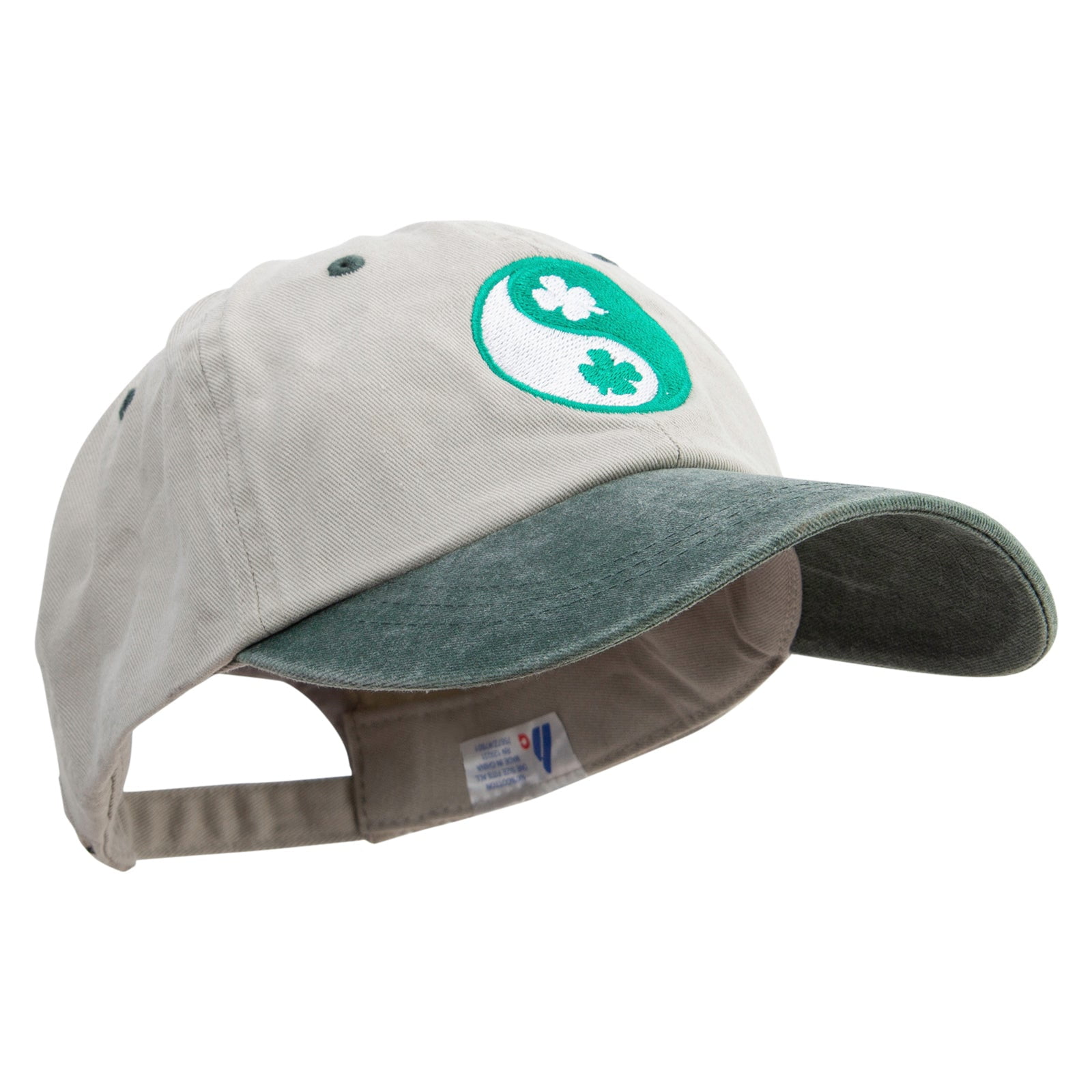 Yin Yang Clover Embroidered Pigment Dyed Wash Cap - Beige Green OSFM