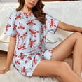 thumbnail image 4 of Gukieu Cartoon Lobsters 1 Print Women's Short-sleeved Pajama Set, Round Neck Button Top Elastic Shorts 2-piece Set, Summer Home Leisure Clothing-3X-Large, 4 of 6