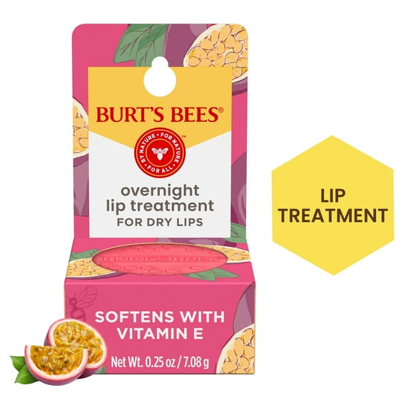 Burt's Bees Overnight Lip Treatment for Dry Lips, Passion Fruit and Chamomile, 0.25 oz.