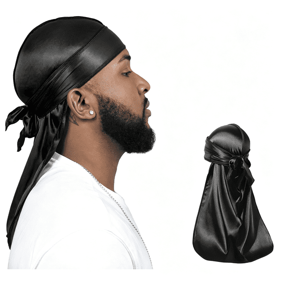 TELOLY 2 Pieces Silky Durag Pack for Men Women Waves, Premium Satin Deluxe Du-Rag Wave Cap Wave Cap for Men Durags