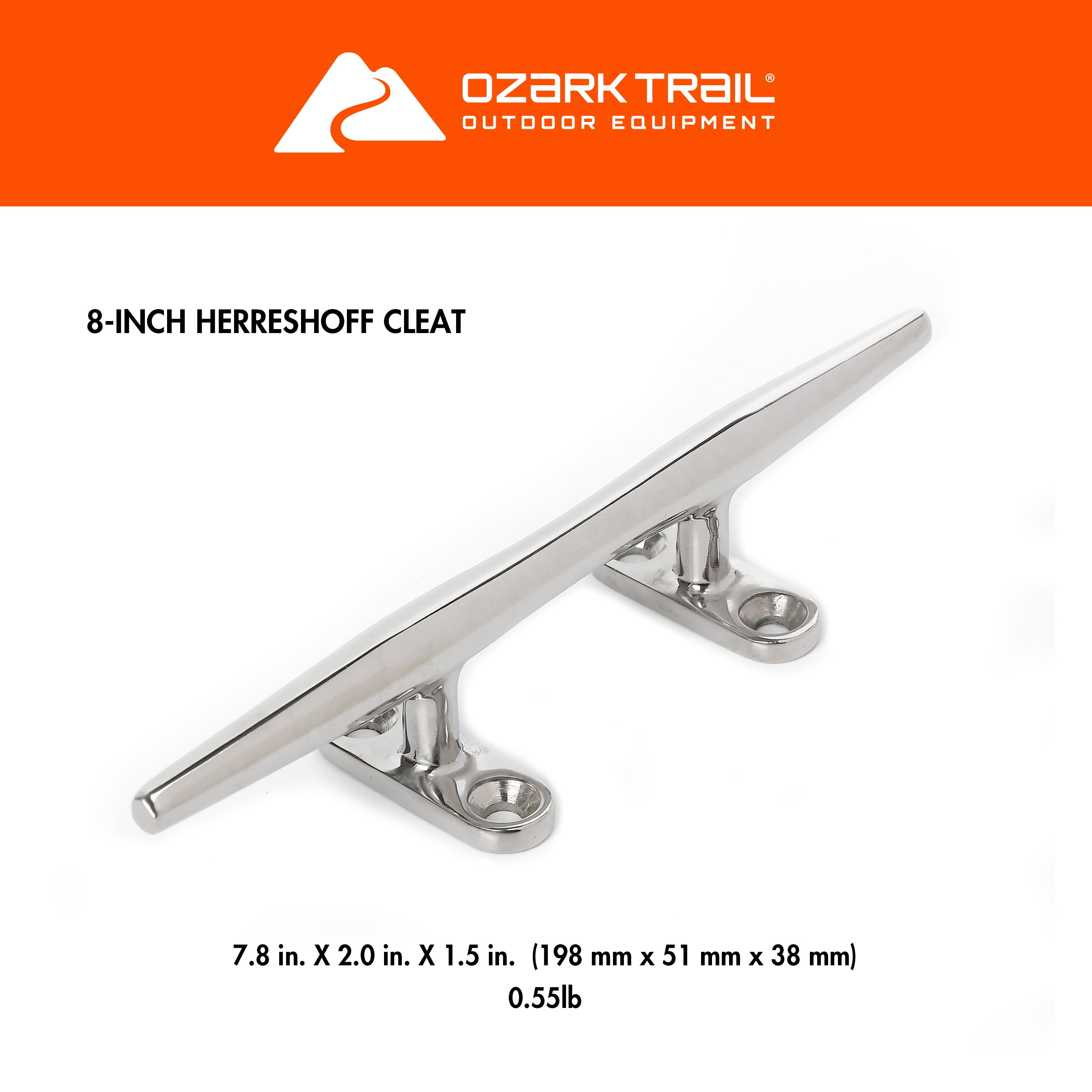 Ozark Trail 8" Herreshoff Stainless Steel Boat and Dock Cleat, 1 Pack