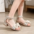 thumbnail image 2 of SGMVNU Girls Dance Dress Sandals Bowknot Square Open Toe Ankle Strap Low Heel Flower Girl Wedding Party Dress Shoes, Size 7-8 Years, Gold-1, 2 of 9